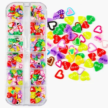1 Коробка кусочков в форме сердца для дизайна ногтей, пирсинг, кусочки акриловых фруктов, разноцветные камешки из смолы для ногтей, подвески для УФ-геля, аксессуары для ногтей