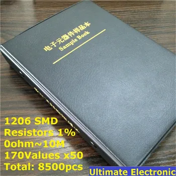 1206 Книга образцов 1% SMD-резисторов 170 значений * 50шт = 8500 шт от 0 Ом до 10 М 1% 1/4 Вт Чип-резистор Ассорти Комплект