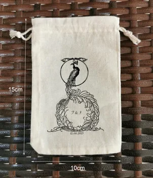160 ШТ Индивидуальный Логотип 10x15 см Из Натурального Хлопка В Мешках На Шнурке Подарочные Пакеты С Черным Логотипом