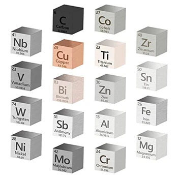 18 Шт. Металлические элементы Cube Elements Cube 99,99% высокой чистоты, коллекция периодической таблицы элементов (.39 дюйма/10 мм)