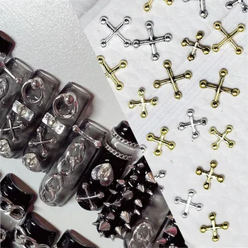 20 штук, панк-крест, 3D подвески для дизайна ногтей, Золото/Серебро, Классический металлический крест для дизайна ногтей, Аксессуары для маникюра в форме креста из сплава 4/6 мм