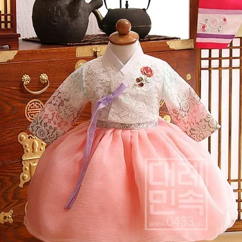 2019 Топ, Корейское Традиционное платье Ханбок для детей, Платье Принцессы с цветочным узором для девочек, Свадебное платье-пачка, Сценический Танцевальный Костюм