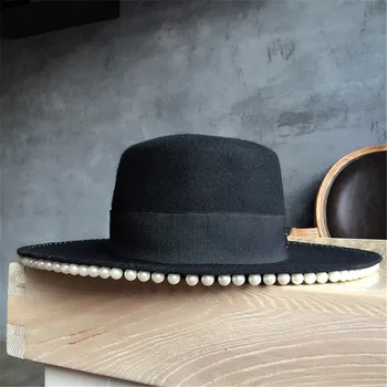 202011-suaishi-9121 зимняя шерстяная шляпа-фетровая шляпа с жемчугом и той же звездой, женская шляпа для отдыха и джаза