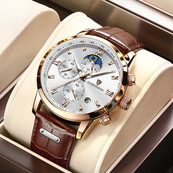 2022 LIGE Подарок для мужчин Часы Лучший бренд Класса Люкс Спортивные Мужские Часы Кожаные Кварцевые наручные часы с фазой Луны Relogio Masculino