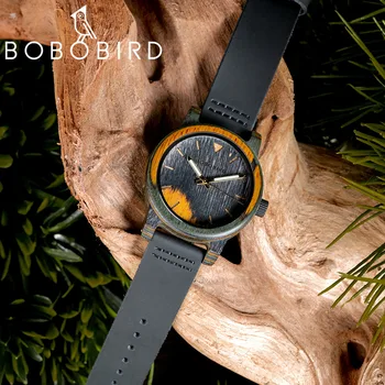 2023 BOBO BIRD Цветные Деревянные Часы Для Отдыха Модные Мужские Кварцевые Наручные Часы С Лазерным Циферблатом Reloj Hombre Персонализированный Подарок На Заказ