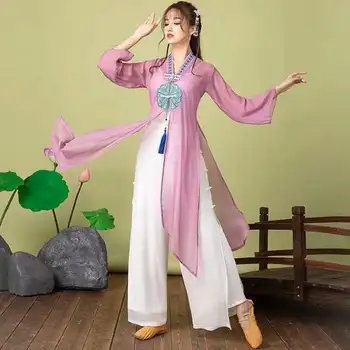 2023 китайское традиционное танцевальное газовое платье женский тренировочный костюм элегантная длинная куртка китайское свободное элегантное танцевальное представление g765