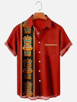 2023 Летняя новая рубашка Aloha в полоску с 3D принтом, пляжный винтажный мужской топ с коротким рукавом Оверсайз, свободный