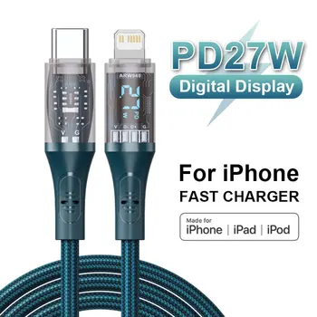 27 Вт PD USB-C Цифровой Дисплей Кабель Для iPhone 14 13 12 11 Pro Max Mini X XS XR 7 8 6 Plus SE Молниеносный Кабель Зарядного Устройства Провод
