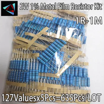 2W 1% 127Valuesx5Pcs = 635Pcs Ассорти Комплект 1R ~ 1 М Металлический Пленочный Резистор