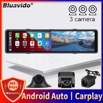 3 Камеры Dash Cam 1080P Автомобильное Зеркало Видеозапись Carplay и Android Автоматическое Беспроводное Подключение WiFi Miracast GPS Навигация Видеорегистраторы