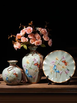 3 шт./компл. Европейская керамическая ваза с сухоцветами, Цветочная композиция, качающаяся тарелка, украшения для входа в гостиную, украшения для дома