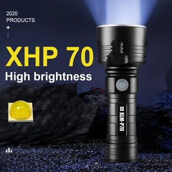 300000LM Тактический фонарик Torch XHP70 Мощная Перезаряжаемая вспышка Высокой мощности светодиодные фонари 18650 или 26650 USB Фонарь