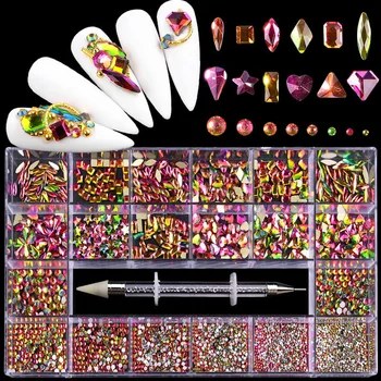 3100ШТ Блестящий Кристалл AB Набор стразов для дизайна ногтей, Роскошные 3D кристаллы с плоской спинкой, необычной формы, камни для украшения ногтей своими руками
