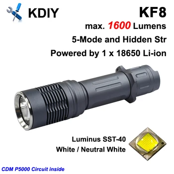6-режимный светодиодный фонарик KDIY KF8 Luminus SST-40 мощностью 1600 люмен - серый (1 x 18650)
