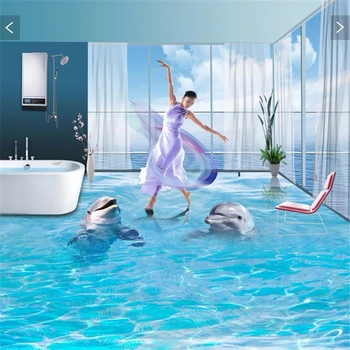 beibehang ПВХ настил на заказ наклейка на стену пара океанских дельфинов 3D настил для ванной комнаты картина фото 3d настенные фрески обои