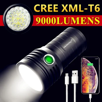 CREE XML-T6 USB зарядка для кемпинга на открытом воздухе Мощное освещение, тактический фонарь, мощный охотничий светодиодный фонарик, встроенный 18650
