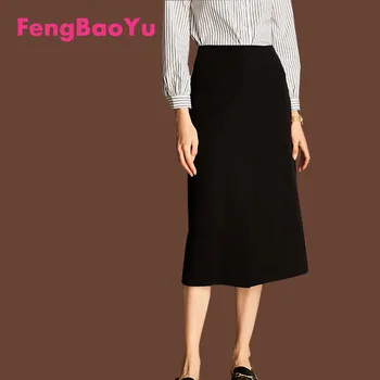 Fengbaoyu, Черная юбка средней длины, Женская, с высокой талией, для Похудения, Темперамент, Фирменный Профессиональный Костюм, Юбка-трапеция, Бесплатная Доставка