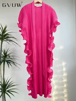 GVUW Плиссированное платье с оборками Для Женщин, Однотонные Элегантные Платья с Круглым вырезом И Рукавом 