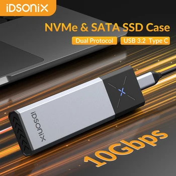 iDsonix M.2 NVMe SATA SSD Чехол USB3.2 Gen2 10Gbp Алюминиевый M2 Считыватель Поддерживает M-Key/B + M Key Адаптер внешнего корпуса для ПК Mac