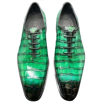 KEXIMA chue/мужская обувь derss, мужская обувь fromal, мужская обувь из крокодиловой кожи, зеленый цвет в рубчик, кожаная подошва на шнуровке, модная весенняя