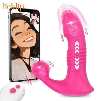 LICKLIP Толкающий Вибратор G Spot-Приложение Bluetooth, Носимые Анальные Секс-игрушки для Женщин, Фаллоимитатор, Стимуляция клитора, Секс-Игрушка для Женщин