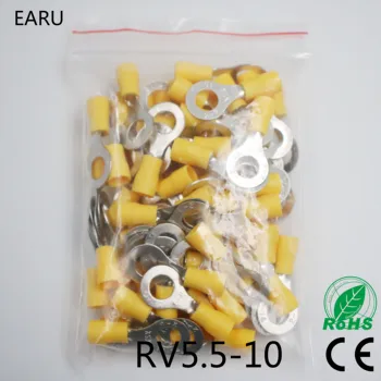 RV5.5-10 Желтый кольцевой изолированный разъем для подключения кабеля 4-6 мм2, 50 шт./упак. Кабельный Обжимной терминал RV5-10 RV