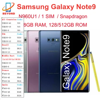 Samsung Galaxy Note9 N960U1 Note 9 128/512 ГБ ПЗУ 6/8 ГБ ОЗУ Восьмиядерный 6,4 ‘NFC Snapdragon Оригинальный 4G LTE Мобильный телефон Android