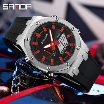 SANDA 3309, Модные мужские часы, цифровые кварцевые наручные часы с двойным дисплеем, Водонепроницаемые спортивные военные часы Relogio Masculino