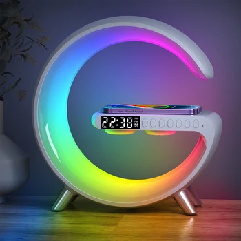 Беспроводная зарядка Умный динамик Bluetooth Окружающий ночной свет RGB Атмосфера пробуждения Легкий музыкальный ритм Будильник Управление приложением