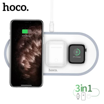 Беспроводное Зарядное устройство Hoco 3 в 1 Pad Qi Быстрая Зарядка Для iPhone 11 12 Pro Max XS XR Быстрое Зарядное устройство Для iWatch 5 4 3 2 1 Airpods Pro
