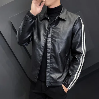 Брендовая одежда, мужская кожаная куртка, большие размеры S-4XL, черные коричневые мужские пальто с лацканами, Кожаные байкерские куртки, Мотоциклетная кожаная куртка
