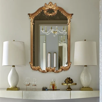 Винтажное Настенное Зеркало для девочек, Эстетическое Европейское Роскошное Зеркало в Скандинавском Стиле, Настенное украшение для ванной Комнаты GoldAntique Espejo GXR40XP