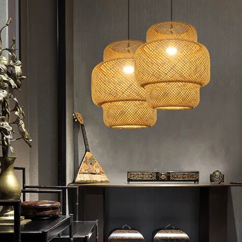 Винтажный бамбуковый подвесной светильник ручной работы в китайском стиле, декор для столовой, кухни, гостиной, Светодиодная люстра