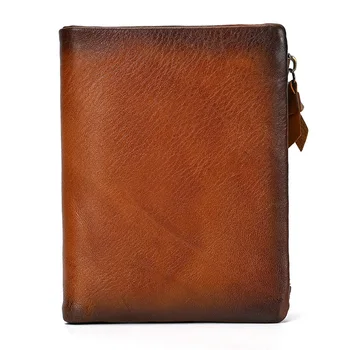 Винтажный короткий мужской кошелек из натуральной кожи с застежкой-молнией и цветным бумажником для протирания Верхнего слоя Из воловьей кожи, сумка для нескольких карт