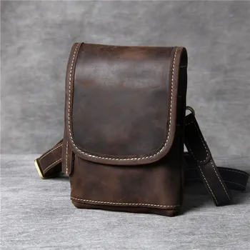 Высококачественная простая мужская сумка через плечо из воловьей кожи Crazy Horse, повседневная винтажная маленькая сумка для телефона из натуральной кожи, поясная сумка
