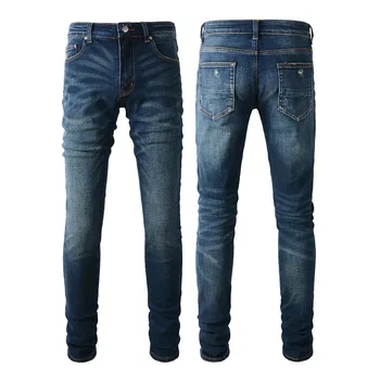 Голубая Высокая Уличная одежда Y2k, роскошные дизайнерские джинсовые брюки, приталенная простая Поцарапанная Бандана с галстуком-красителем, повседневные обтягивающие джинсы, Бесплатная доставка