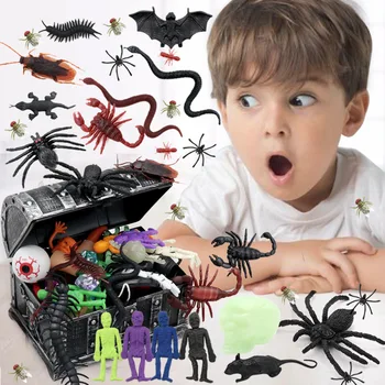 Детская шкатулка с сокровищами, Странные игрушки, Забавный набор игрушек для отпугивания людей на Хэллоуин, Пауки, Летучие мыши, Сороконожки, Скорпионы и другие насекомые