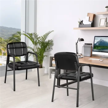 Домашний офисный стул SmileMart из искусственной кожи с подлокотниками, набор из 2 предметов, черный офисный стул, игровой стул