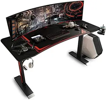 Дюймовый Игровой стол, Сверхпрочный Игровой Компьютерный стол с поверхностью из углеродного волокна и большим ковриком для мыши, Черный Компьютерный стол Gamer Setup wi