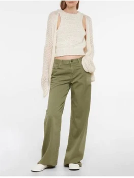 Женская летняя Новая Свободная Американская минималистичная Хлопковая сумка с потолком Цвета зеленого мха в городском стиле, повседневные брюки, Женская одежда, спортивные брюки