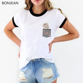 Женская футболка с принтом йоркширского терьера в стиле харадзюку с милым карманом, летняя женская одежда ropa mujer 2020, футболка для любителей собак