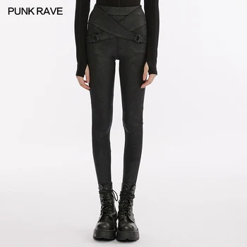 Женские панк-брюки в стиле панк-рейв, Повседневные Леггинсы с перекрестными петлями и трещиноватой текстурой, Повседневные брюки в готическом стиле