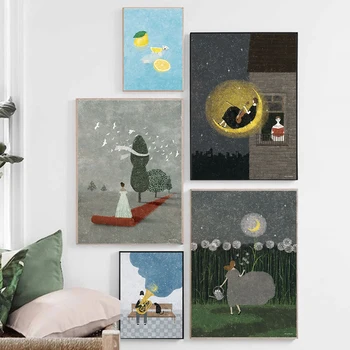 Иллюстрация с рисунком из мультфильма, Плакат и абстрактный принт, Детская стена, художественная картина на холсте, Картина для детской спальни, декор без рамки