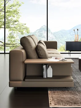 Итальянский кожаный диван, гостиная из воловьей кожи, вилла высокого класса, современная простота, легкая роскошь, рядный четырехместный диван