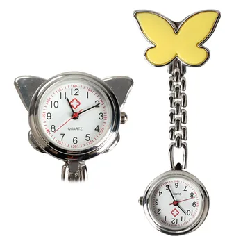 Карманные медицинские часы с брелоком для медсестры, Женские часы для платья, 4 цвета, клипса-подвеска, подвесные кварцевые часы в форме бабочки relogio de LL