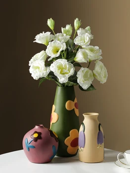 Керамическая ваза для украшения гостиной Креативная цветочная композиция в Скандинавском стиле Спальня Прихожая Домашний акцент в современном новом