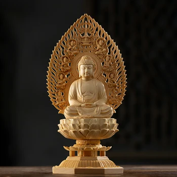 Кипарисовое Дерево 28 см Скульптура трех Будд Кшитигарбха Шакьямуни Гуаньинь Дерево Статуя Будды Поклонение Домашний Декор