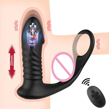 Кольцо для члена Секс игрушки Секс игрушки для мужчин Телескопический анальный вибратор Фаллоимитатор Толкающий Массаж простаты Анальная пробка Задержка эякуляции гей