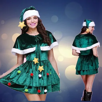 Косплей костюм рождественской елки, Рождественский костюм, женское платье для рождественской вечеринки, костюм со шляпой