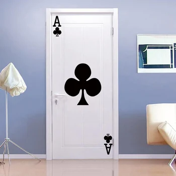 Креативные игральные карты, Туз треф, Дверная наклейка на стену, Спальня, гостиная, Домашний декор, настенные обои, самоклеящиеся художественные наклейки